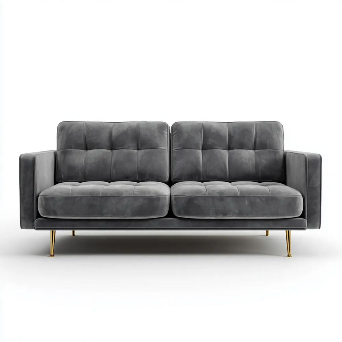 Sofa 3-osobowa z aksamitu, ciemnoszara ze złotymi nogami, 190 × 86 × 83 cm