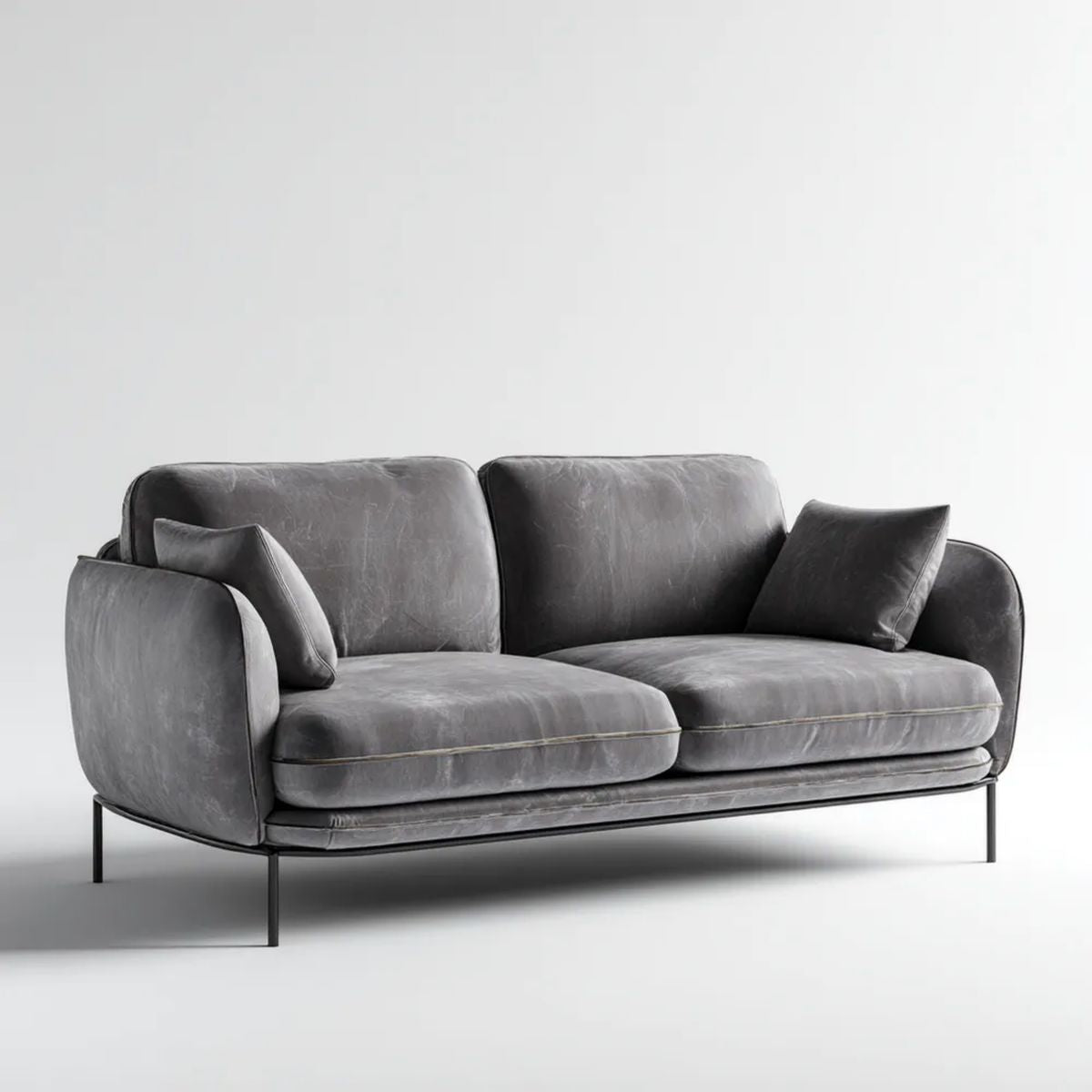 Sofa dwuosobowa aksamitna ciemnoszara z czarną metalową podstawą 180 x 90 x 80 cm