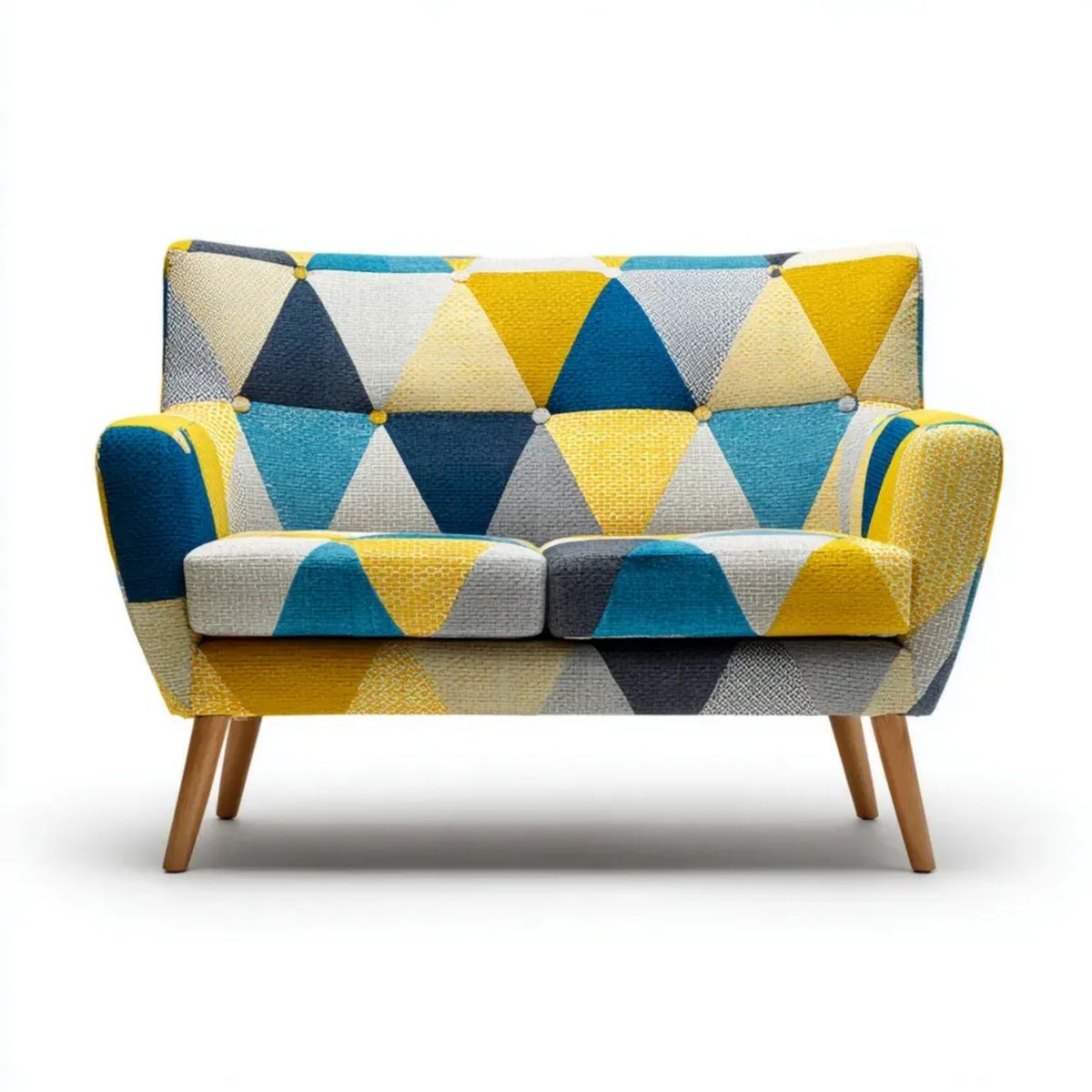 Sofa dwuosobowa z tapicerką poliestrową żółta niebieska szara 120 x 76 x 86 cm