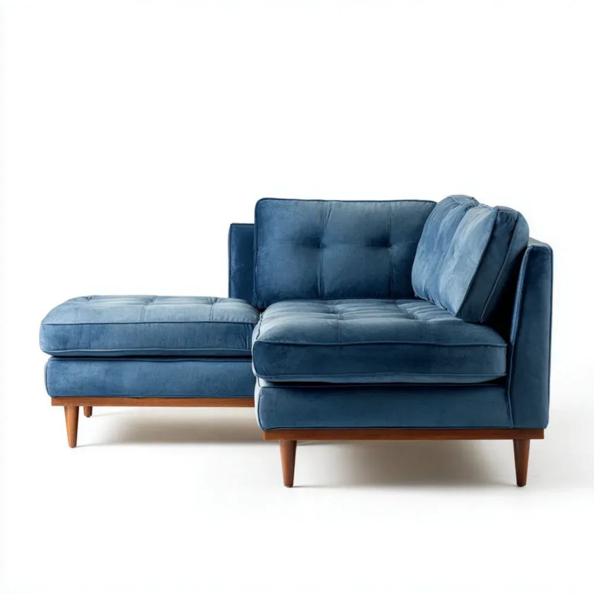 Granatowa sofa narożna z lewostronnym szezlongiem, aksamit poliestrowy, 200 x 145 x 85 cm