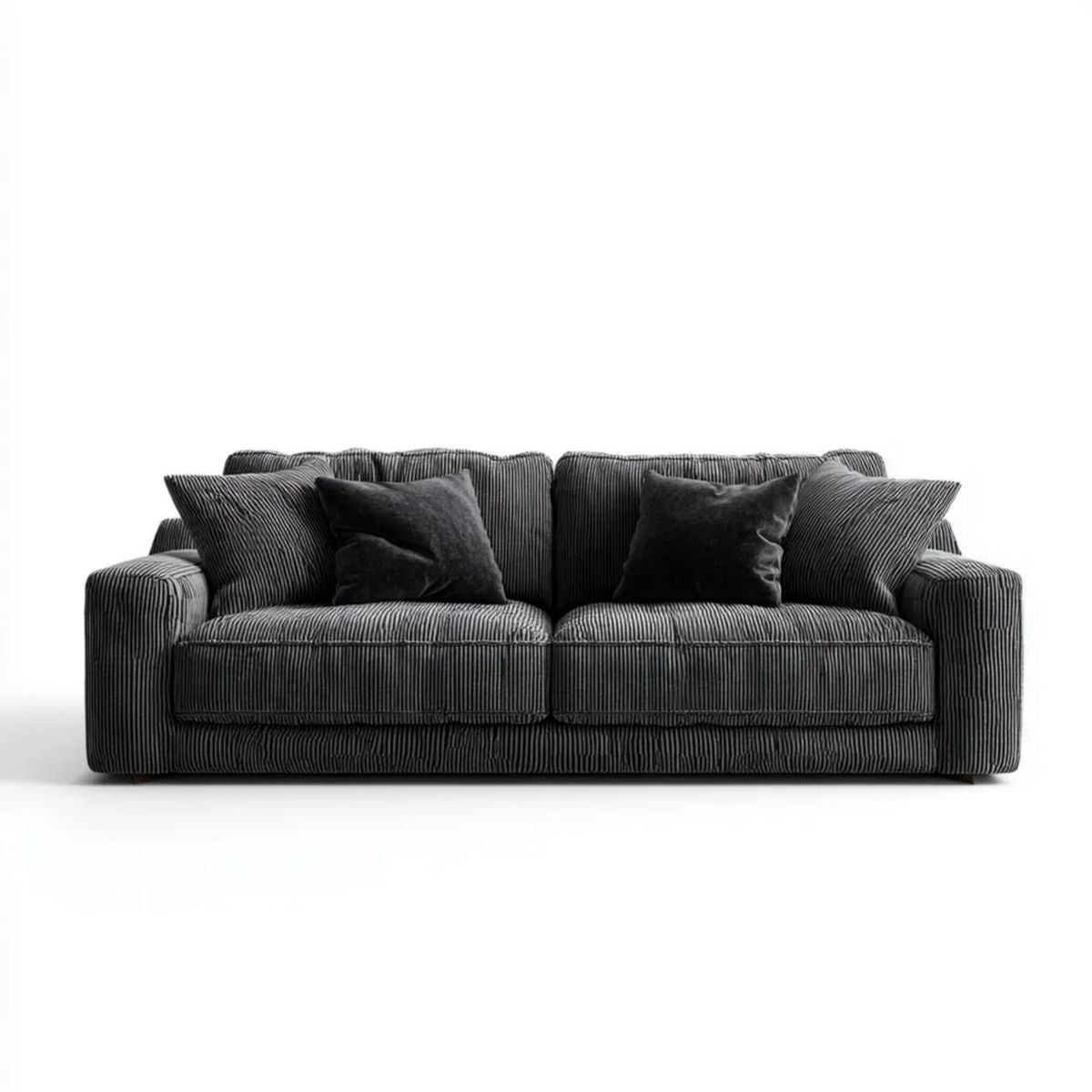 Trzyosobowa sofa z poliestrowego sztruksu, grafitowo-czarna, 220 x 95 x 85 cm