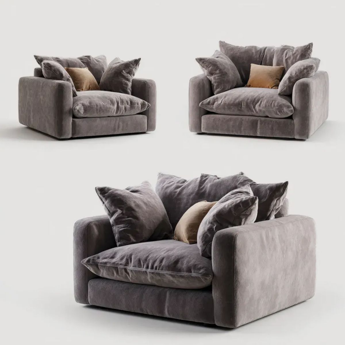 Fotel wypoczynkowy szary z weluru poliestrowego 115 x 100 x 78 cm