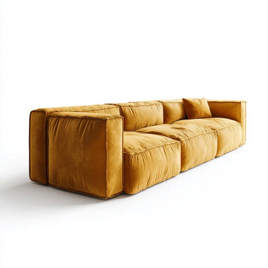 Trzyosobowa sofa aksamitna musztardowa 240 × 105 × 75 cm