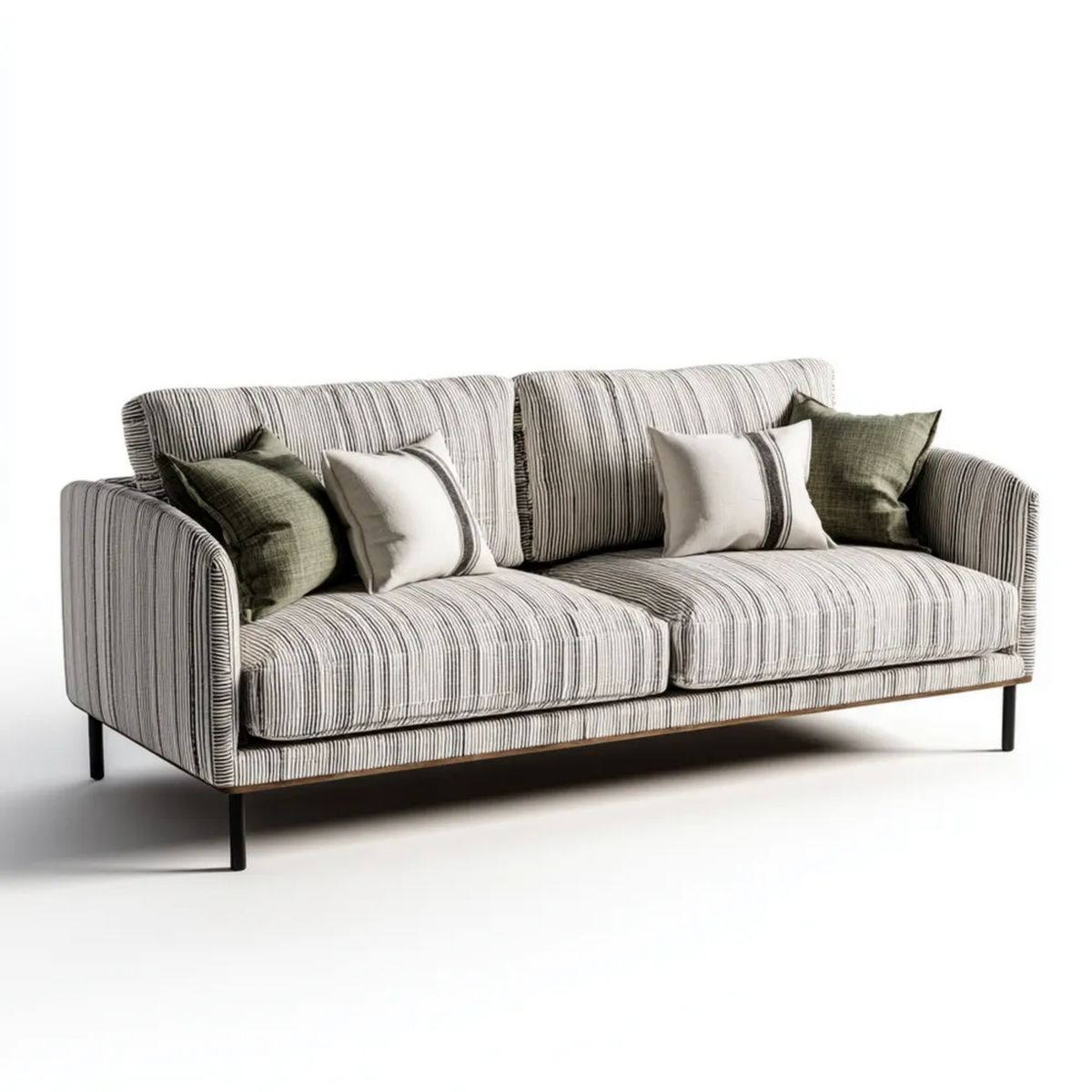 Trzyosobowa sofa biało-czarna z tapicerką bawełniano-poliestrową, 220 × 90 × 85 cm