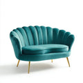 Dwuosobowa sofa aksamitna turkusowa ze złotymi metalowymi nogami, 160 x 76 x 84 cm