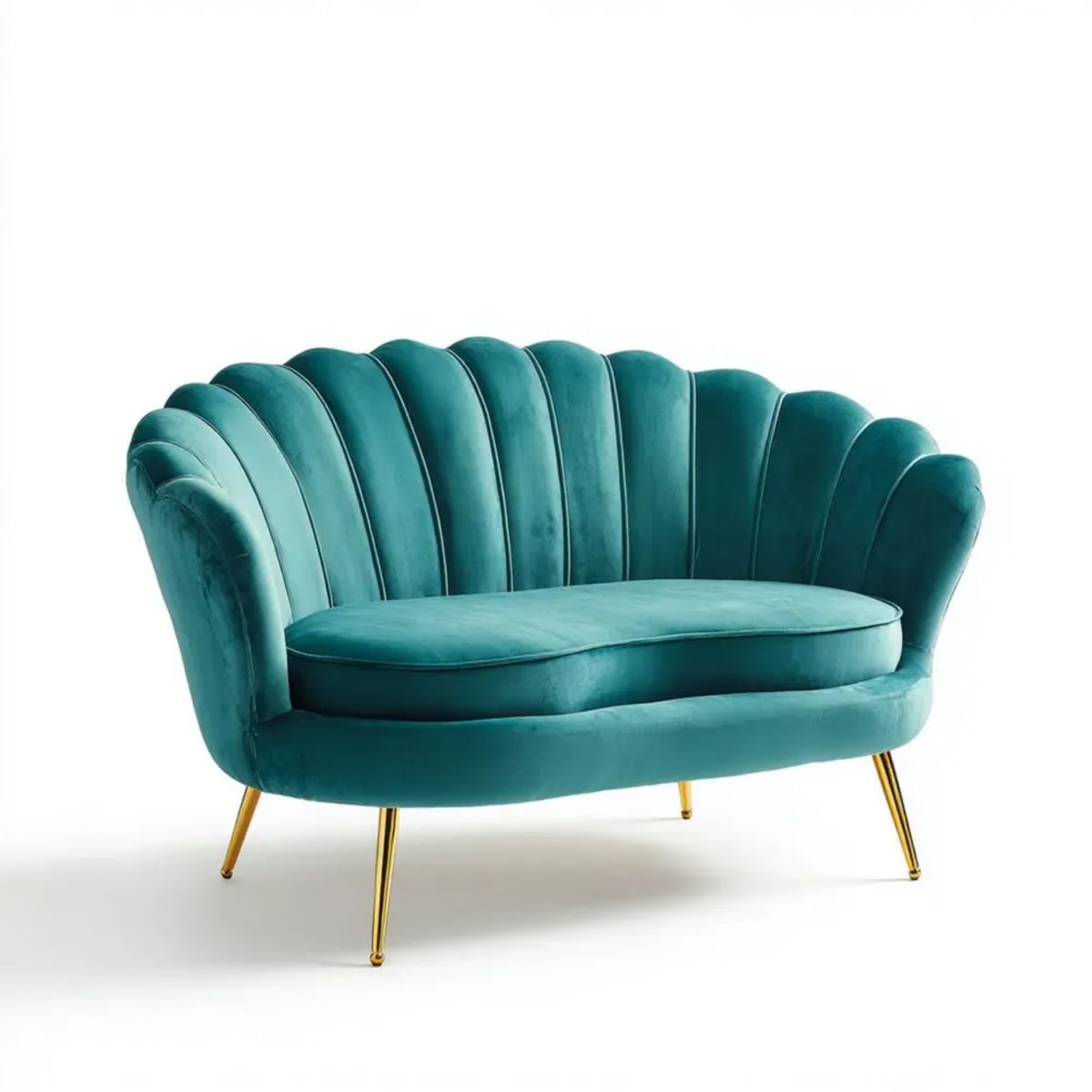 Dwuosobowa sofa aksamitna turkusowa ze złotymi metalowymi nogami, 160 x 76 x 84 cm