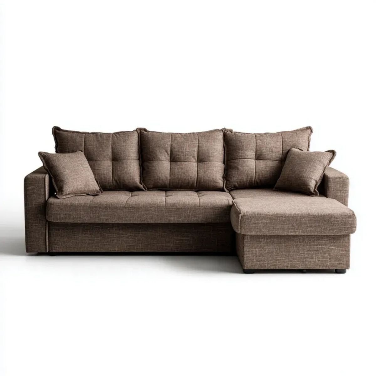 Brązowa sofa narożna z szezlongiem z poliestru w kształcie L, 240 x 150 x 90 cm