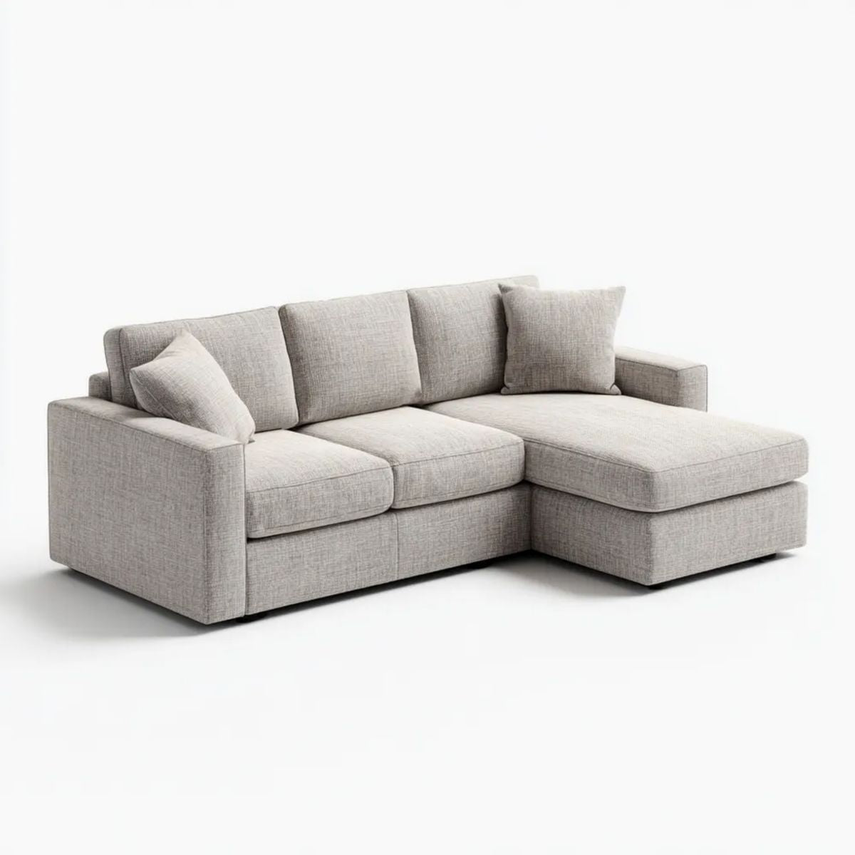 Prawostronna sofa narożna z szezlongiem, tapicerowana tkaniną poliestrową, jasnoszara, 230 x 150 x 85 cm