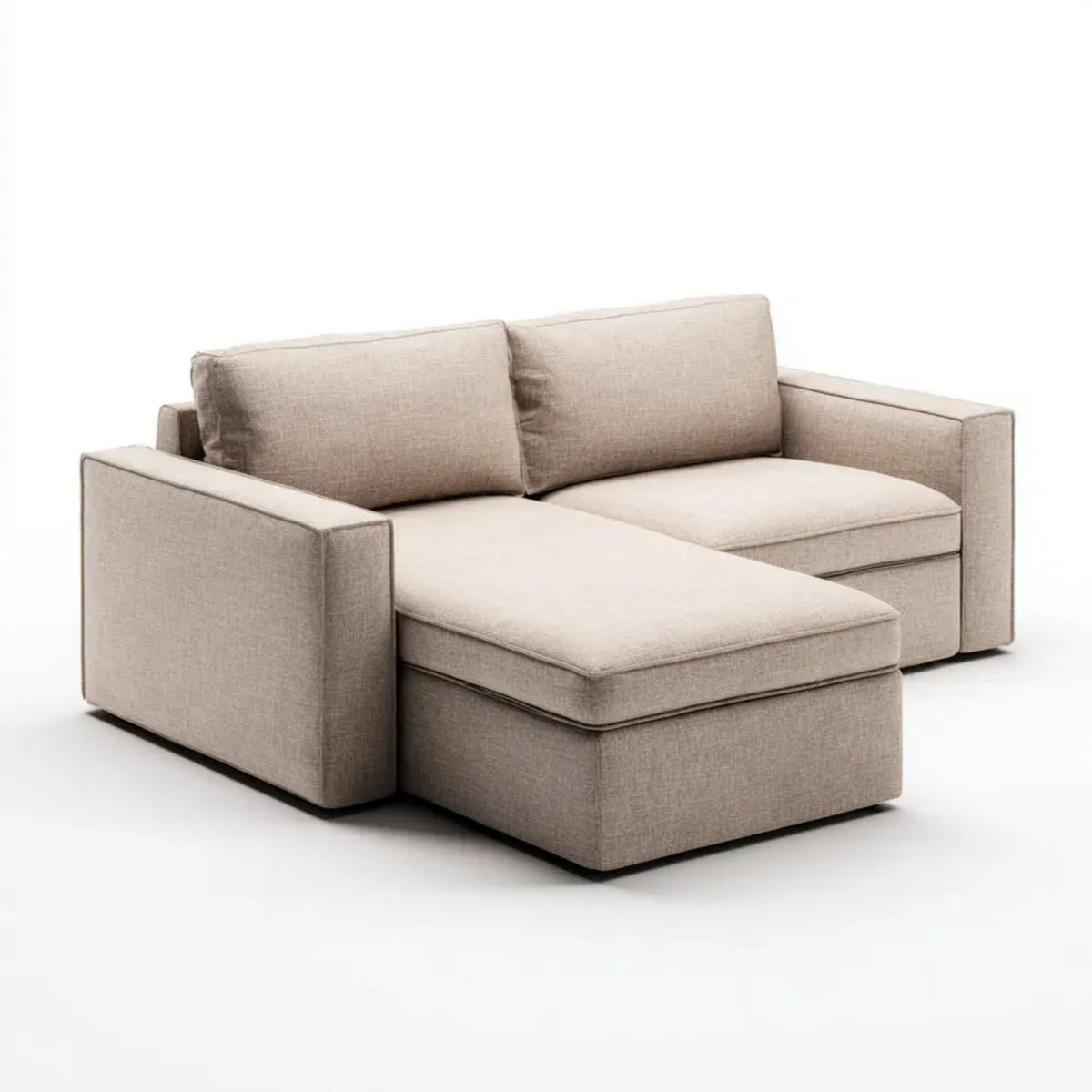 Beżowa sofa 2-osobowa z lewostronnym szezlongiem z tkaniny, 230 × 160 × 85 cm, kształt L