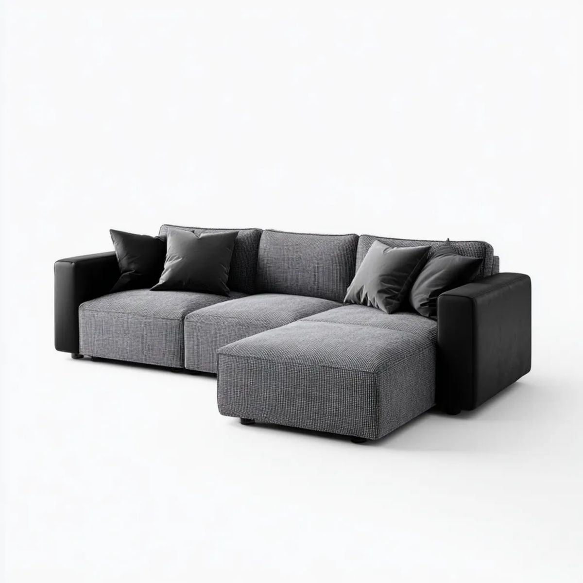 Grafitowo-czarna sofa narożna z szezlongiem z poliestru i skóry PU 260 × 165 × 85 cm
