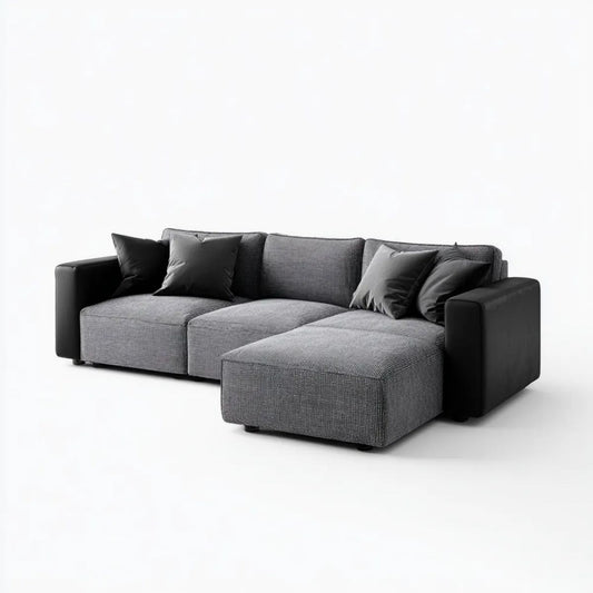 Grafitowo-czarna sofa narożna z szezlongiem z poliestru i skóry PU 260 × 165 × 85 cm