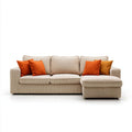 Beżowa sofa narożna 3-osobowa z prawostronnym szezlongiem, tapicerowana poliestrem, 260 x 160 x 85 cm