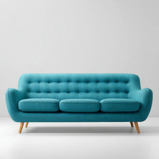 Trzyosobowa sofa turkusowa z tapicerką poliestrową i drewnianymi nogami, 210 x 85 x 85 cm