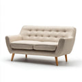 Dwuosobowa sofa beżowa z tapicerką poliestrową i drewnianymi nogami 150 x 83 x 86 cm