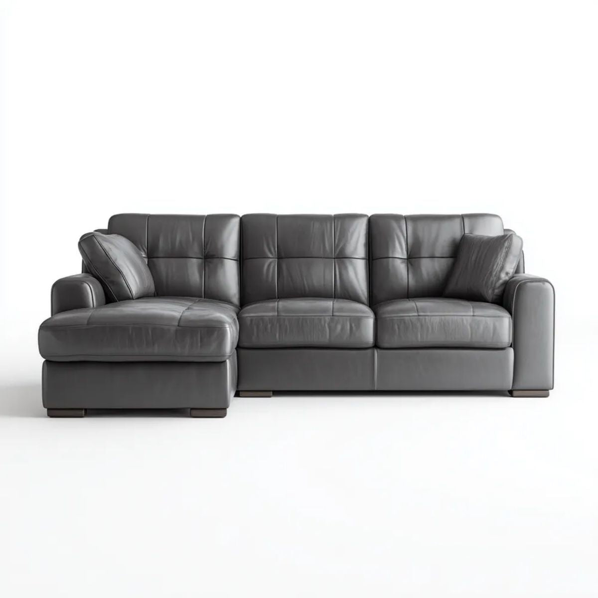 Grafitowa sofa narożna z szezlongiem lewostronnym z ekoskóry 285 × 165 × 92 cm, kształt L