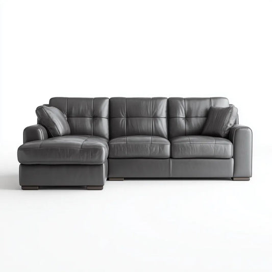 Grafitowa sofa narożna z szezlongiem lewostronnym z ekoskóry 285 × 165 × 92 cm, kształt L