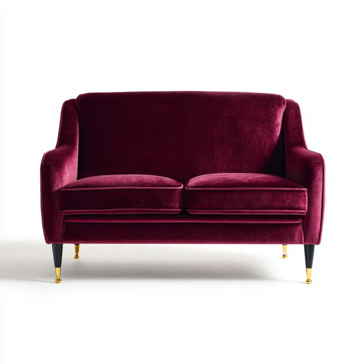 Dwuosobowa sofa z aksamitu, bordowa/czarna/złota, 150 x 85 x 88 cm