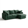 Ciemnozielona sofa narożna w kształcie L z prawostronnym szezlongiem, sztruksowa, 220 x 145 x 85 cm