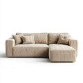 Beżowa sofa narożna z prawostronnym szezlongiem w kształcie L, tkanina, 250 x 160 x 85 cm