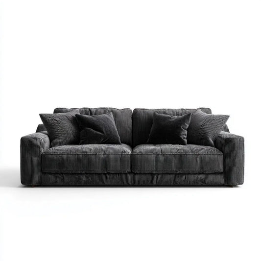 Trzyosobowa sofa z poliestrowego sztruksu, grafitowo-czarna, 220 x 95 x 85 cm