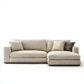 Beżowa sofa narożna w kształcie L z prawostronnym szezlongiem, tapicerka poliestrowa, 280 x 165 x 85 cm
