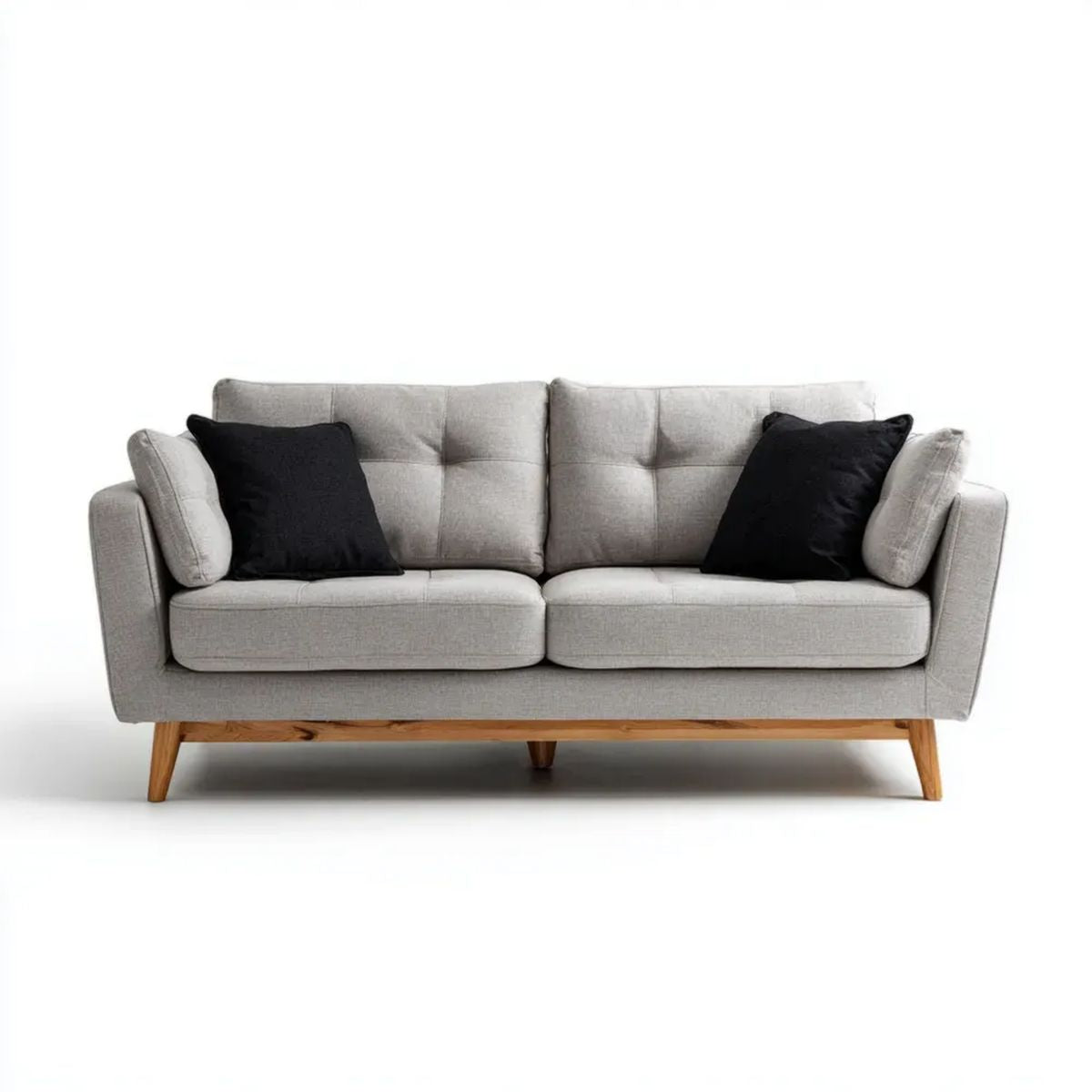 Sofa dwuosobowa jasnoszara z tapicerką poliestrową, drewniane nogi, 180 x 85 x 85 cm