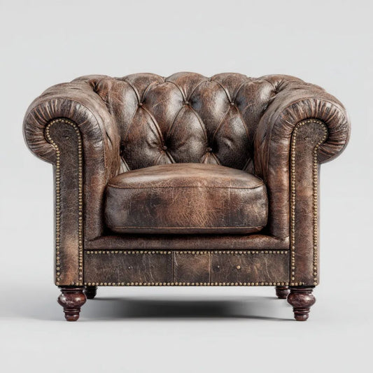 Fotel Chesterfield brązowy z tapicerką ze skóry syntetycznej PU, 110 × 90 × 75 cm