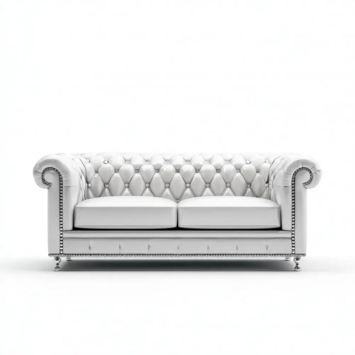 Sofa dwuosobowa Chesterfield z ekoskóry biało-srebrna 180 x 90 x 75 cm