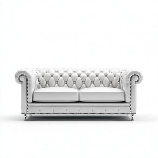 Sofa dwuosobowa Chesterfield z ekoskóry biało-srebrna 180 x 90 x 75 cm