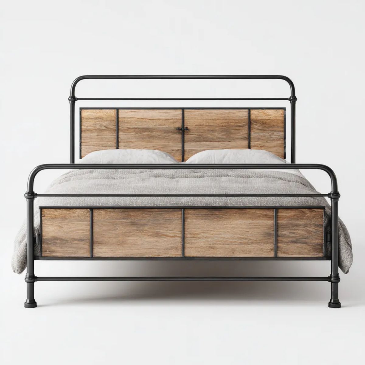 Łóżko podwójne 160 x 200 cm czarno-brązowe ze stali i płyty MDF
