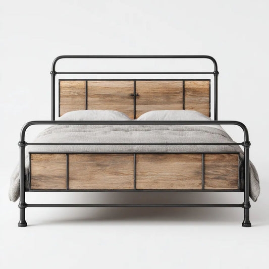 Łóżko podwójne 160 x 200 cm czarno-brązowe ze stali i płyty MDF