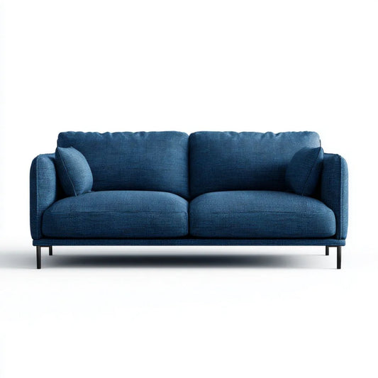 Sofa dwuosobowa granatowa z tapicerką poliestrową i czarnymi metalowymi nogami, 180 × 90 × 85 cm