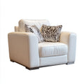 Biały fotel ze skóry syntetycznej PU z 2 poduszkami w motyw zebry, 110 x 90 x 85 cm