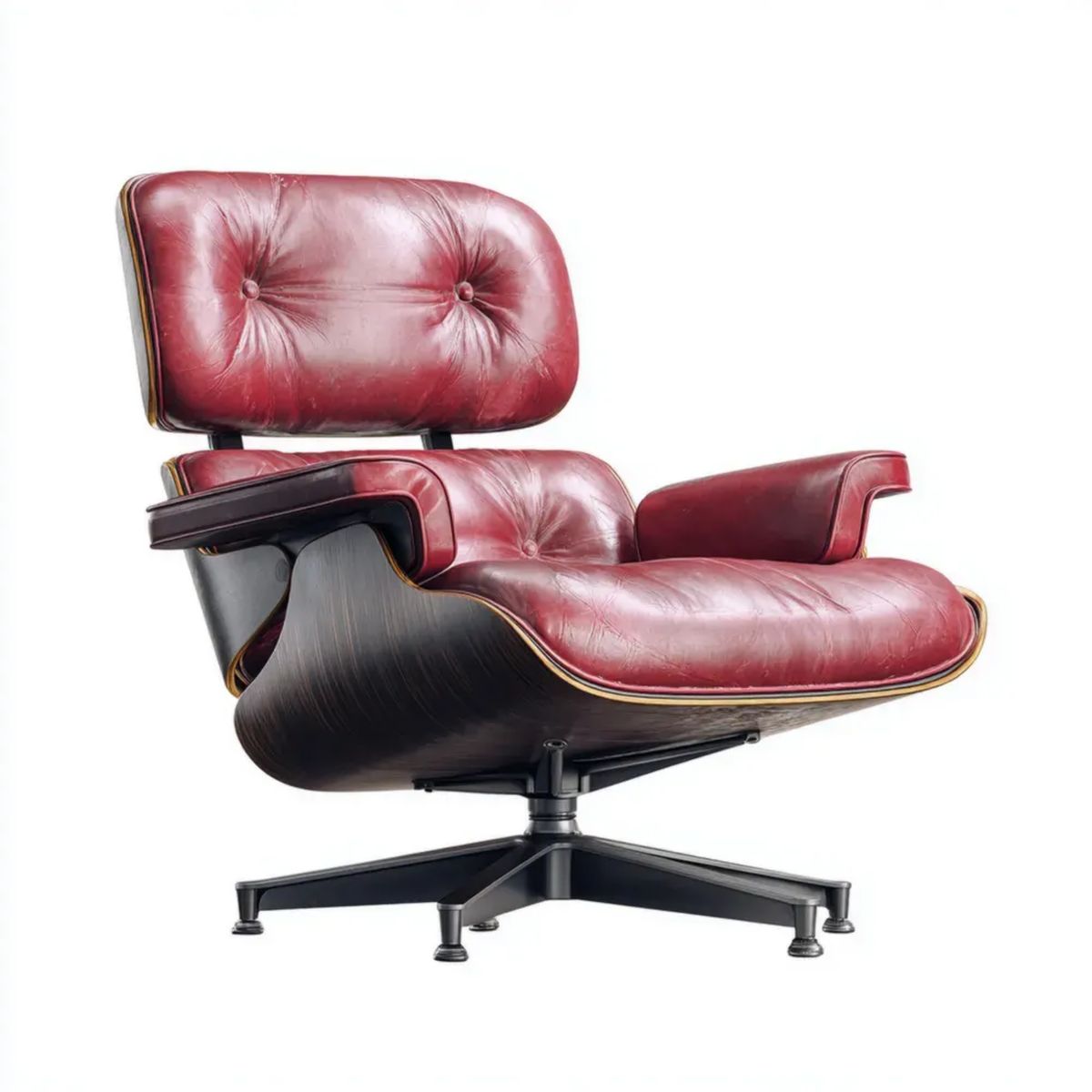 Fotel obrotowy retro z tapicerką PU, bordowy/czarny/brązowy, 84 × 84 × 84 cm