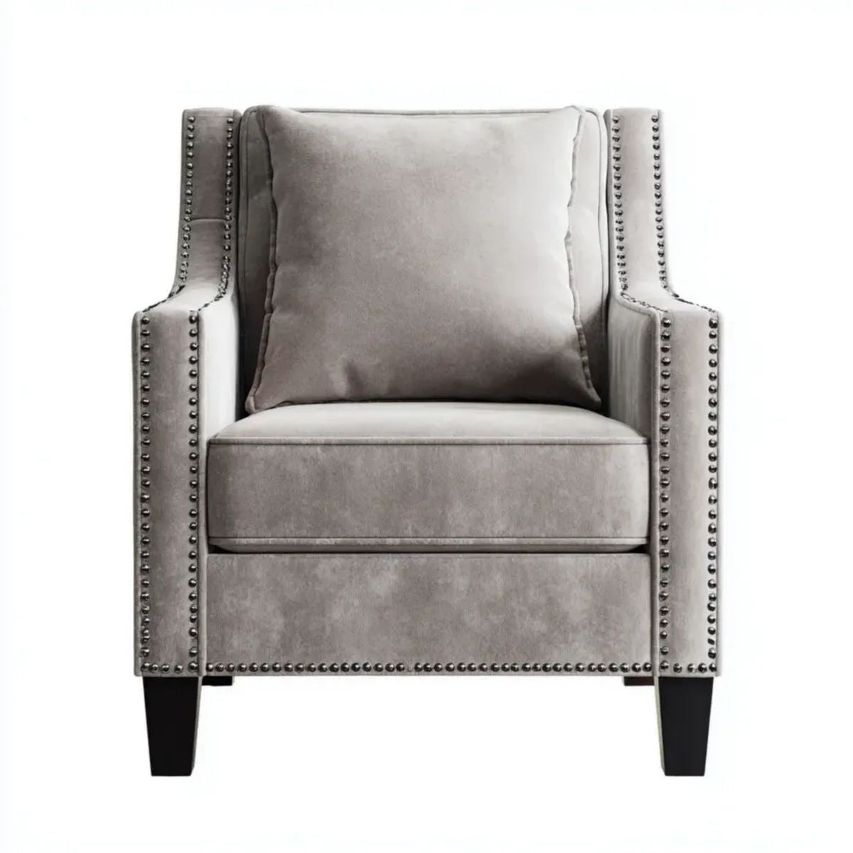 Fotel uszak szary z tapicerką welurową z poliestru, 82 x 88 x 108 cm